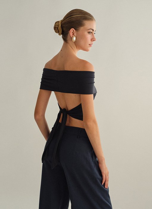 Γυναικείο off-shoulder τοπ bamboo με δέσιμο