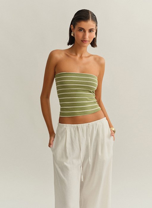 Γυναικείο βαμβακερό στράπλες ριγέ τοπ