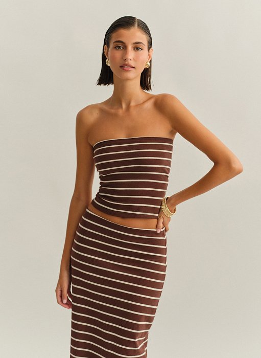 Γυναικείο βαμβακερό στράπλες ριγέ τοπ