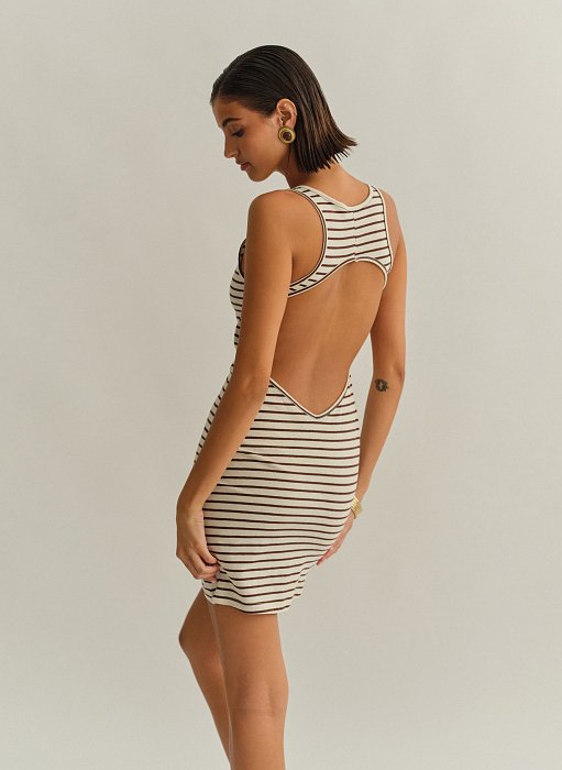 Γυναικείο αμάνικο ριγέ μίνι φόρεμα με cut-out πλάτη