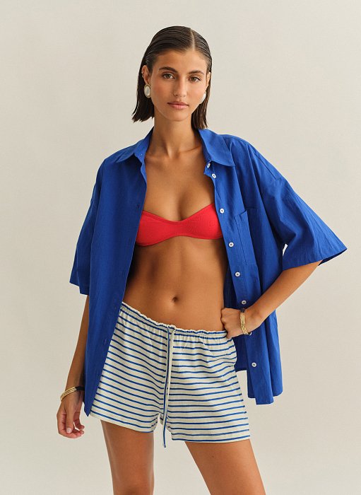 Γυναικείο βαμβακερό ριγέ σορτς με κορδόνι