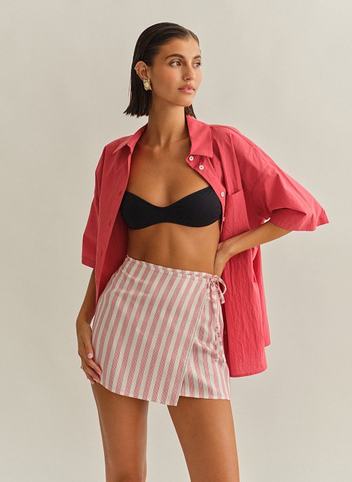 Γυναικείο Ριγέ παρεό με δέσιμο και εσωτερική χρωματική αντίθεση