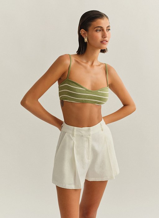 Γυναικείο βαμβακερό ριγέ crop τοπ με λεπτές τιράντες