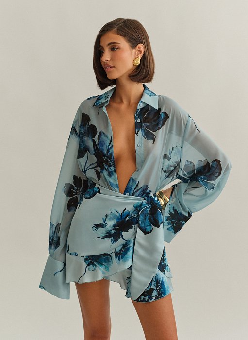 Γυναικείο oversized ημιδιάφανο εμπριμέ πουκάμισο