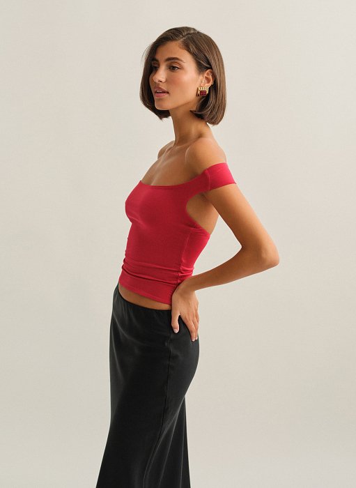 Γυναικείο off-shoulder τοπ με ανοιχτή πλάτη cut-out