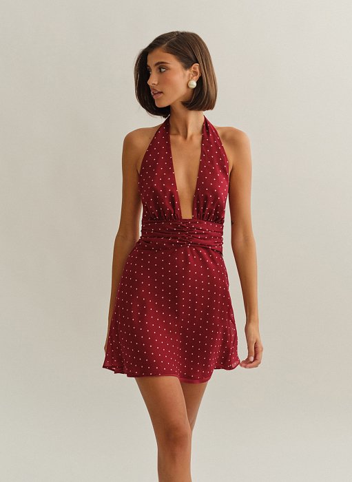 Γυναικείο polka dots halter μίνι φόρεμα