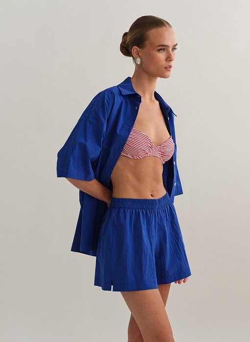 Γυναικείο σορτς ποπλίνα σε όψη τσαλακωμένου