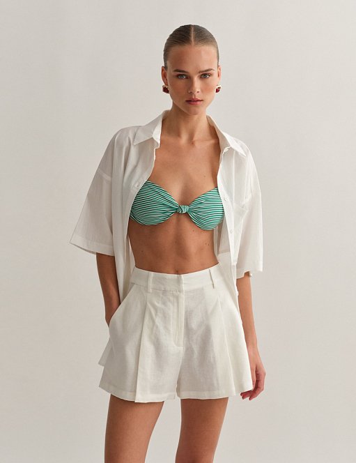 Γυναικείο oversized κοντομάνικο πουκάμισο σε όψη τσαλακωμένου