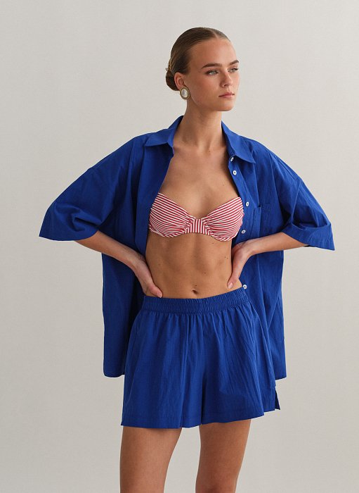 Γυναικείο oversized κοντομάνικο πουκάμισο σε όψη τσαλακωμένου