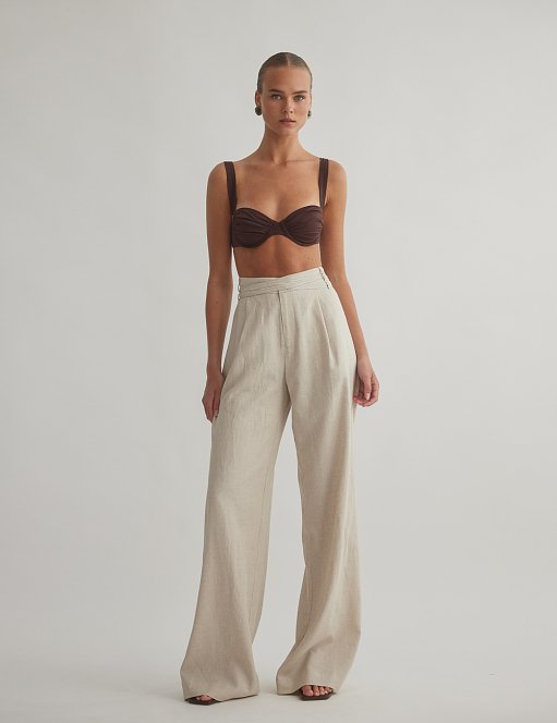Γυναικείο λινό παντελόνι με αποσπώμενη ζώνη