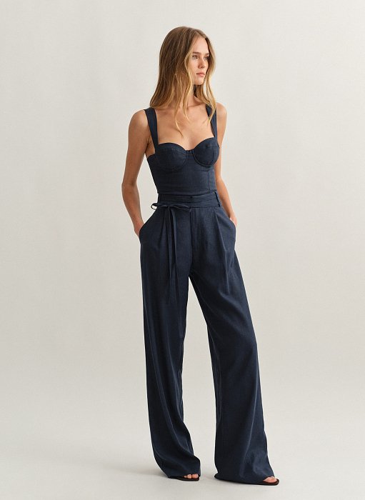 Γυναικείο λινό παντελόνι με αποσπώμενη ζώνη