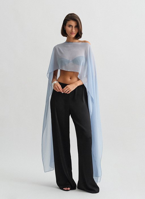 Product: Asymmetric semi-sheer cape