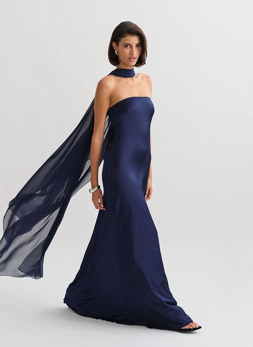 Product: Asymmetric semi-sheer cape