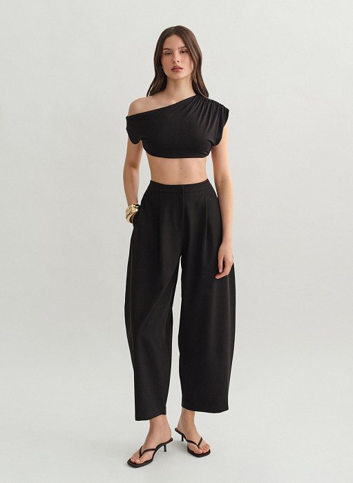 Product: Textured barrel-fit trousers