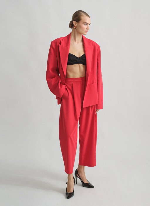 Product: Textured barrel-fit trousers