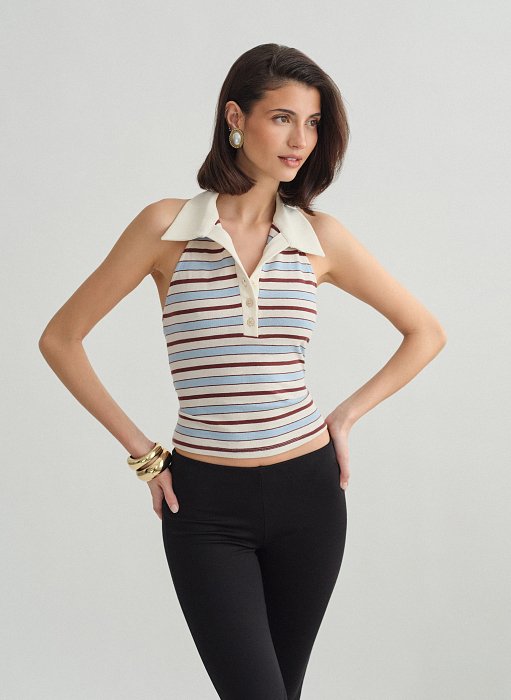 Προϊόν: Ριγέ halter τοπ με γιακά