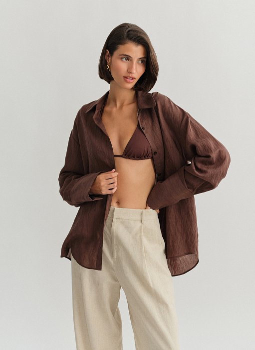 Γυναικείο oversized ριγέ ημιδιάφανο πουκάμισο